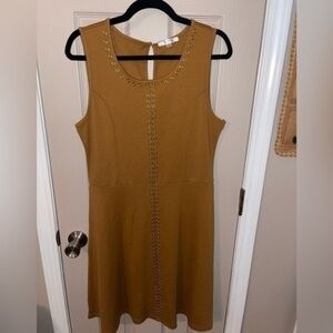 Spense Mustard Brown Midi Sleeveless Dress with Monochrome Gromet Detail​